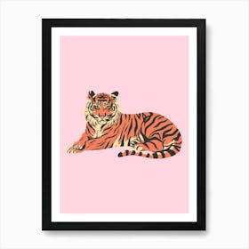 Tiger in Pink Background Art Print