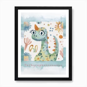 Cute Muted Pastels Pachycephalosaurus Dinosaur 2 Poster Art Print