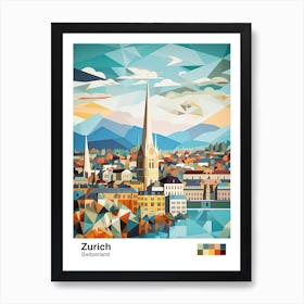 Zurich, Switzerland, Geometric Illustration 1 Poster Art Print