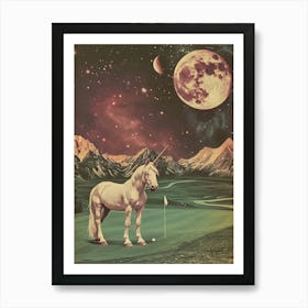 Unicorn On A Golf Green Retro Collage Art Print