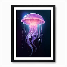 Mauve Stinger Jellyfish Neon Illustration 11 Art Print