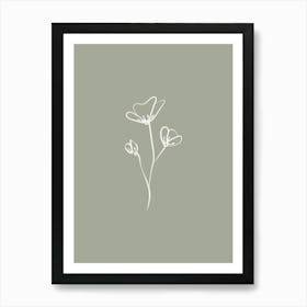 Line Art Flower 1 - Sage Green Art Print