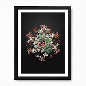 Vintage Red Berries Flower Wreath on Wrought Iron Black Art Print