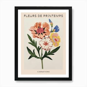 Spring Floral French Poster  Carnations 2 Art Print