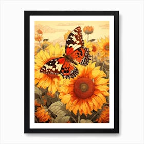 Butterflies With Sunflowers 2 Art Print