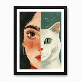 Cat And Girl 2 Art Print