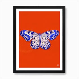 Butterfly On Red Background Art Print