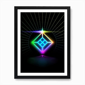 Neon Geometric Glyph in Candy Blue and Pink with Rainbow Sparkle on Black n.0303 Art Print