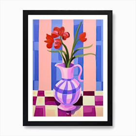 Painting Of A Pink Vase With Purple Flowers, Matisse Style 1 Art Print