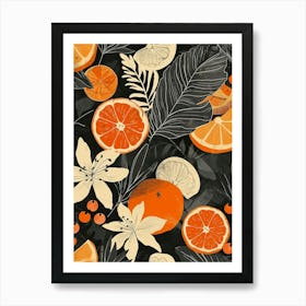 Floral Orange Black & Cream Art Print