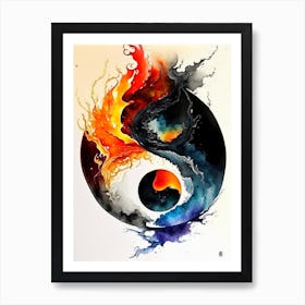 Fire And Water 7 Yin And Yang Japanese Ink Art Print