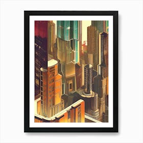 City Buildings Urban Skyline Skyscrapers Downtown Structures Art Print