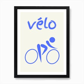 Velo Cycling Poster Blue Art Print