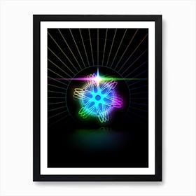 Neon Geometric Glyph in Candy Blue and Pink with Rainbow Sparkle on Black n.0323 Art Print