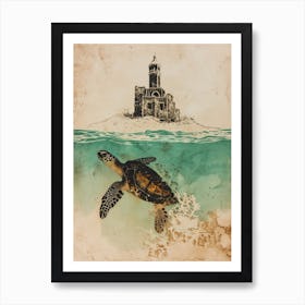 Vintage Turtle With A Castle 2 Art Print