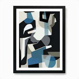 COOLER -  Abstract Art Geometric Shapes Blue, Black, Cream, Tan  Art Print