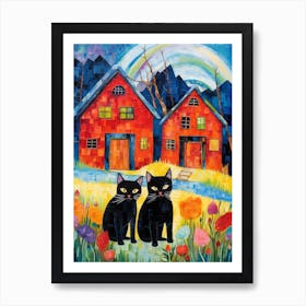 Two Black Cats In The Garden Of 2 Barns Art Print