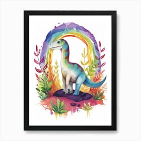 Rainbow Watercolour Dryosaurus Dinosaur 4 Art Print