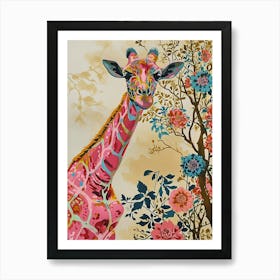 Floral Animal Painting Giraffe 2 Art Print