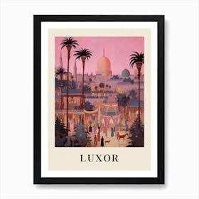 Luxor Egypt Vintage Pink Travel Illustration Poster Art Print