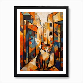 Painting Of Marrakech With A Cat In The Style Of Cubism, Picasso Style 2 Art Print