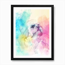 Shih Tzu Dog Pastel Line Watercolour Illustration  4 Art Print