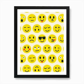 Cute Text Chat Emoji Grid on Cream White Art Print