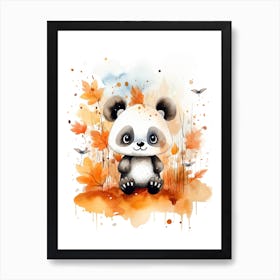 A Panda Watercolour In Autumn Colours 2 Art Print