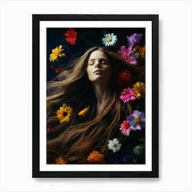 Dreaming Girl With Flowers Art Print