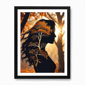 Autumn Tree Silhouette Art Print