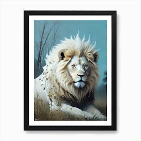 Lion white Art Print