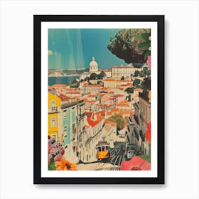 Lisbon   Retro Collage Style 1 Art Print