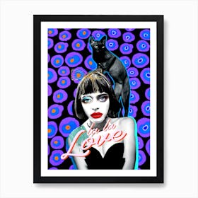 Love - cat - retro - girl - photo montage Art Print
