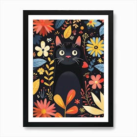 Black Cat In Flowers 12 Art Print