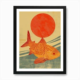 Koi Fish Sun Mid Century Modern Poster Art Print