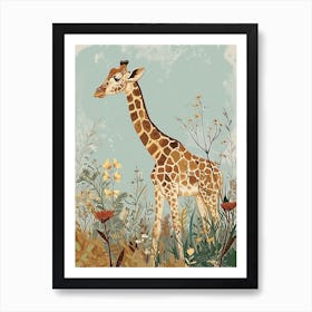 Modern Illustration Of A Giraffe In The Plants 3 Art Print