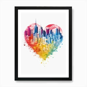 Skyline Rainbow Heart Paint Dripping Illustration 2 Art Print