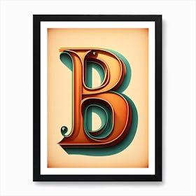 B, Letter, Alphabet Retro Drawing 3 Art Print