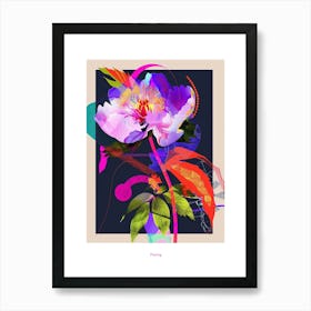 Peony 2 Neon Flower Collage Poster Art Print