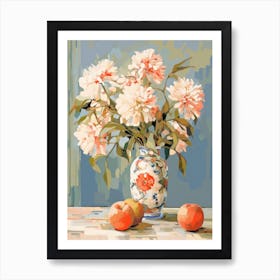Zinnia Flower And Peaches Still Life Painting 2 Dreamy Art Print