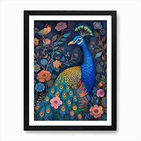 Whimsical Floral Portrait Of A Peacock 1 Art Print