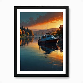 Sunset Boat Poster