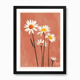 Set Of 4 Simple Hand Drawn Daisies On Pink Paper 1 Art Print