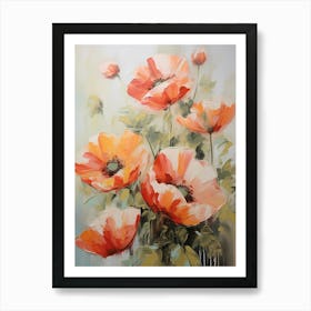 Red Poppy Flowers Abstract Oil Painting Art Art Print