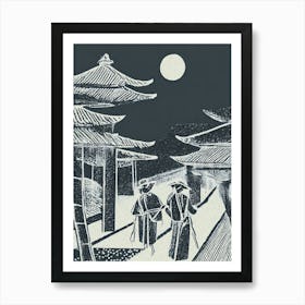 A Busy Silk Trading Post In Ancient Japan Art Print