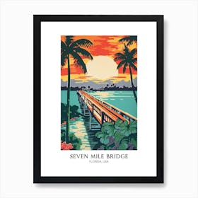 Seven Mile Bridge, Florida, United States, Colourful Travel Poster Art Print