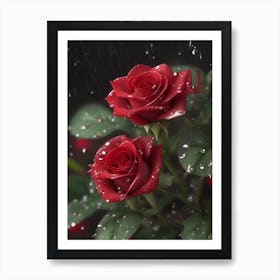 Red Roses At Rainy With Water Droplets Vertical Composition 14 Art Print