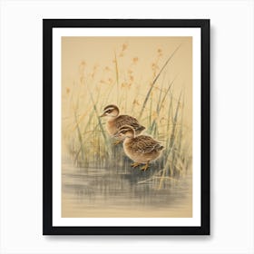 Two Ducklings Japanese Woodblock Style  1 Art Print