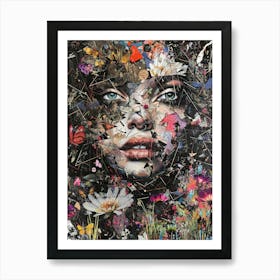 Woman With Flowers On Her Face 2 Art Print