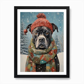 Boxer Dog In The Snow Art Print